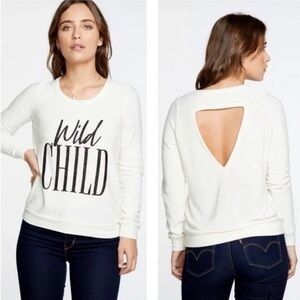 Chaser sweater cream wild child graphic long sleeve crew neck sweater